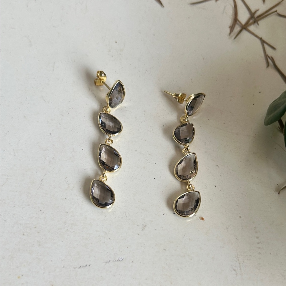 SMOKEY QUARTZ 24kGOLD ELECTROPLATED EARRINGS - Picture 2 of 5